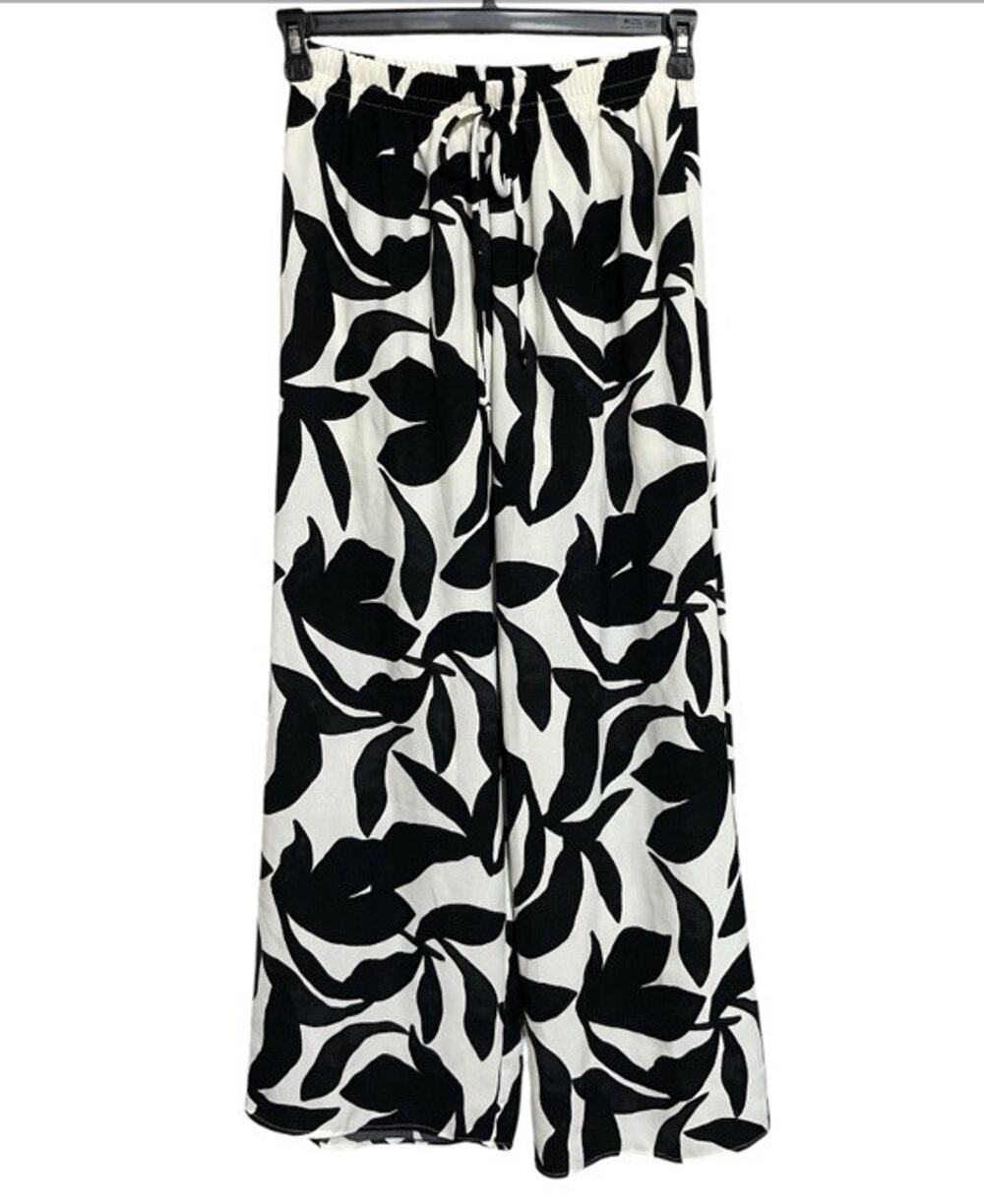 See You Monday Black White Palazzo Pants Wide Leg Pull On Casual - Size L